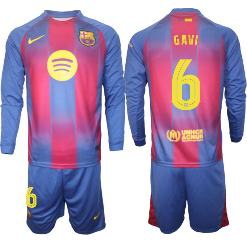 Men 2025-2026 Club Barcelona home blue Long sleeves #6 Soccer Jersey